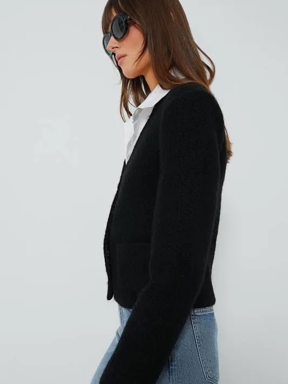 Anine Bing Black Cropped Bouclé Blazer Cardigan Gold Crest Buttons Luxe Knitwear - Picture 2 of 11